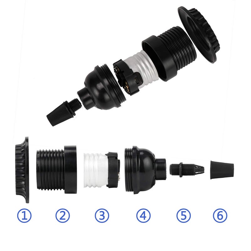 Aplstar Black E26/ E27 Light Sockets, Retro Edison Lamp Holder with E26 Medium Screw, 200â„ƒ Heat Resistant Standard Screw-in Lamp Socket for Vintage Edison Bulbs Pendant Lamp (8PACK) - Image 3